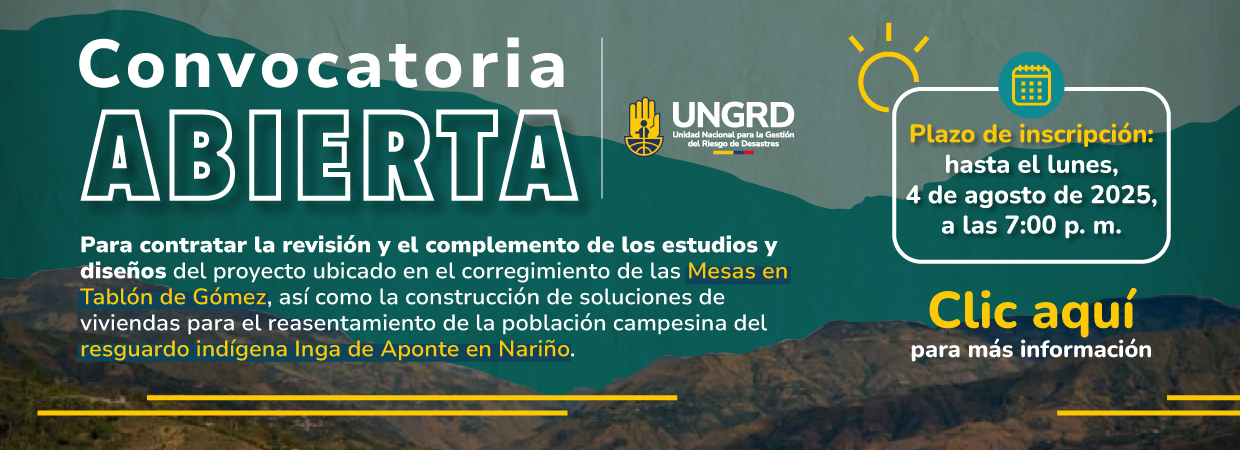 Convocatoria revisión y complemento estudios y diseños proyecto corregimiento de Las Mesas