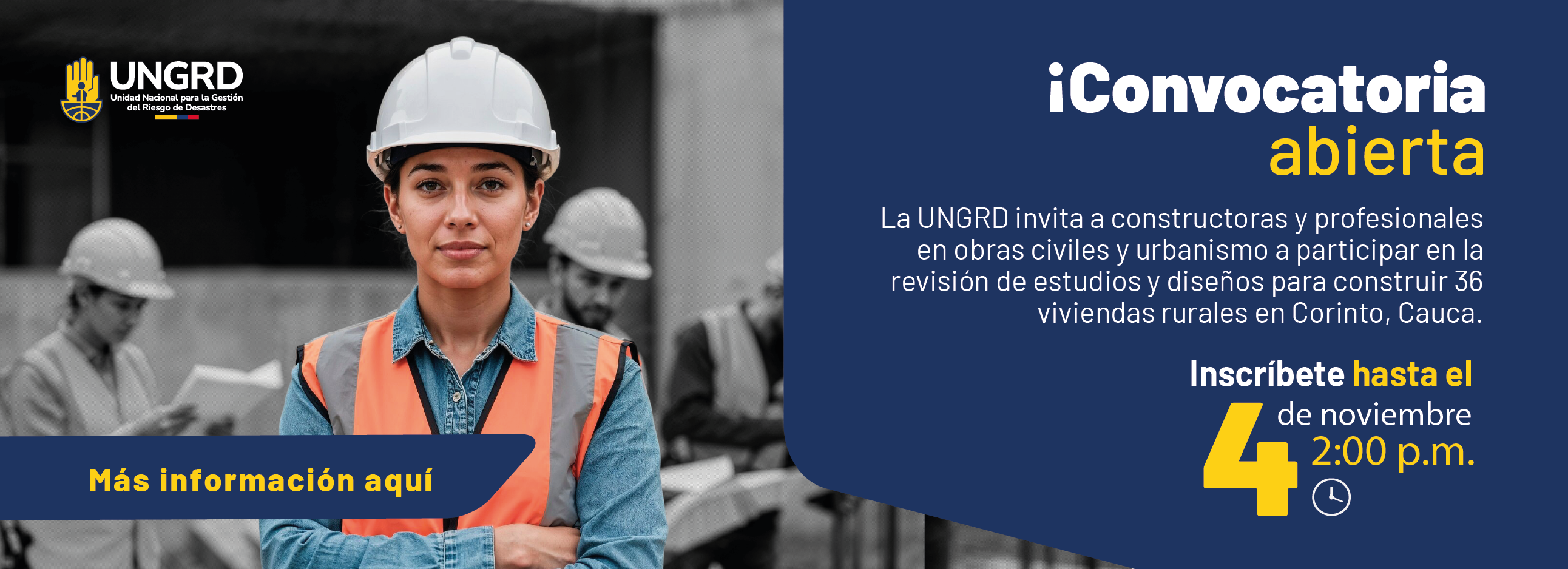 Convocatoria estudios y diseños, y construcción obras de urbanismo para 36 viviendas rurales nucleadas en Corinto, Cauca