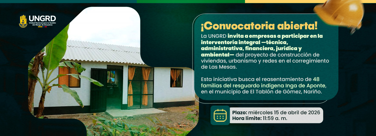 Convocatoria interventoria proyecto construcción de viviendas, urbanismo y redes corregimiento Las Mesas