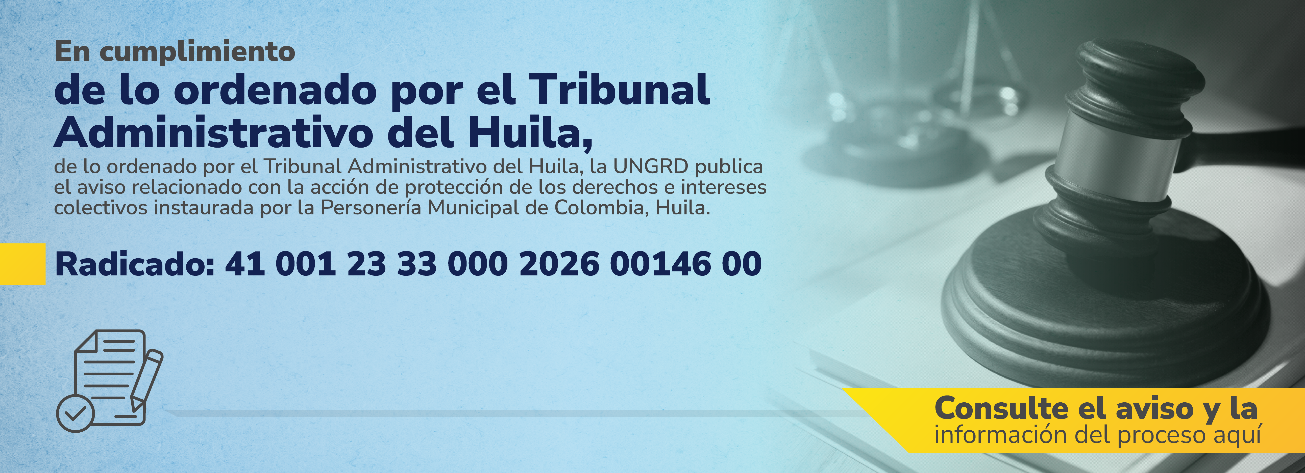 Aviso judicial sobre acción de protección de los derechos e intereses colectivos